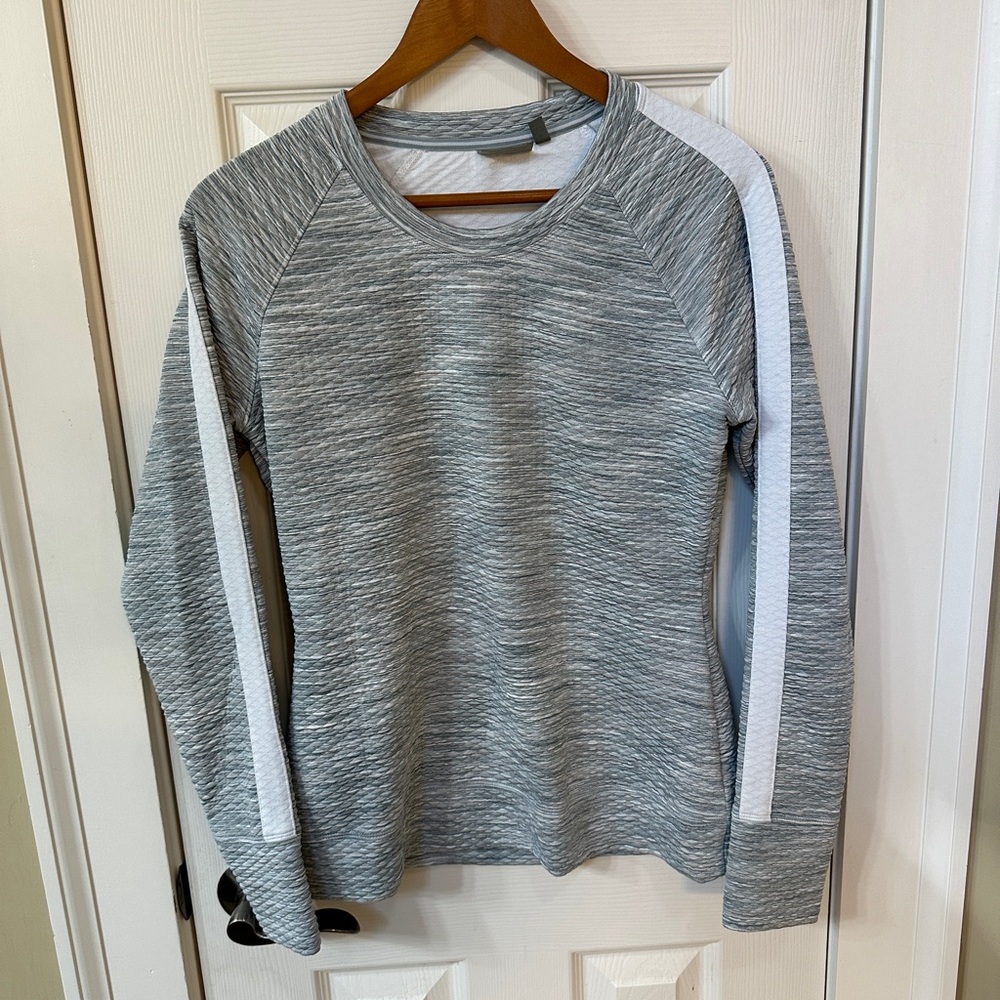 Athleta Heathered Gray Textured Sweatshirt Women's M Athleisure Athletic Classic
